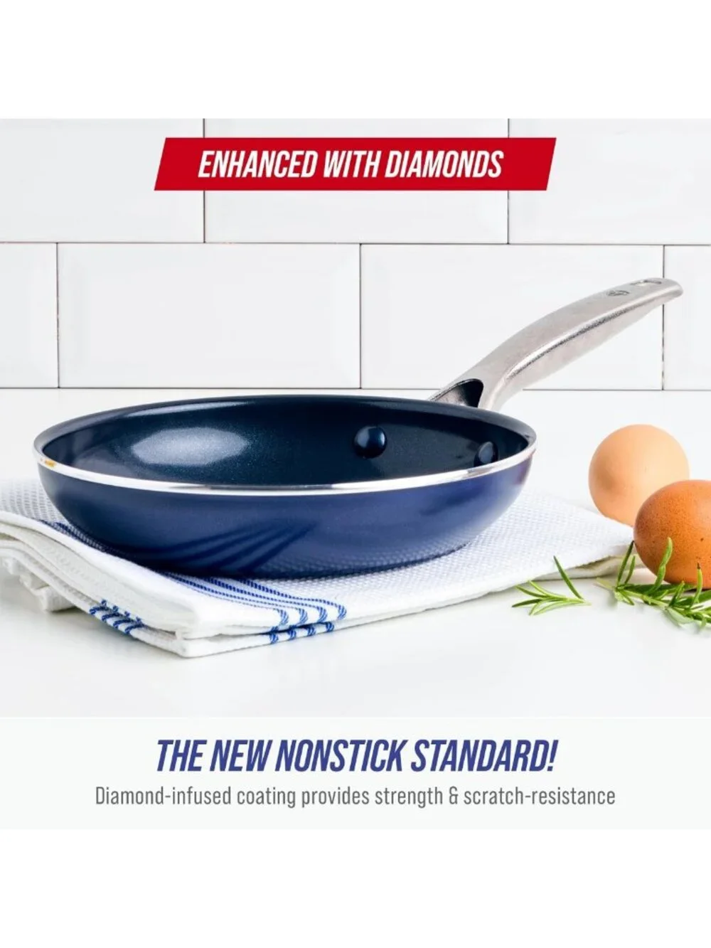 Blue 8” Nonstick Ceramic Frying Pan Skillet with Diamond Infusion - Durable